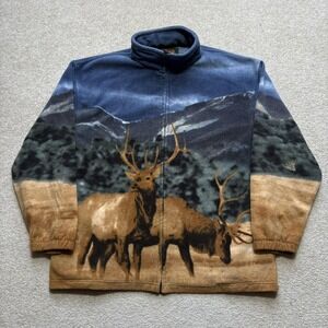 Trail Crest Fleece Jacket Mens XL AOP Nature Elk Deer Hunting Wildlife Full Zip